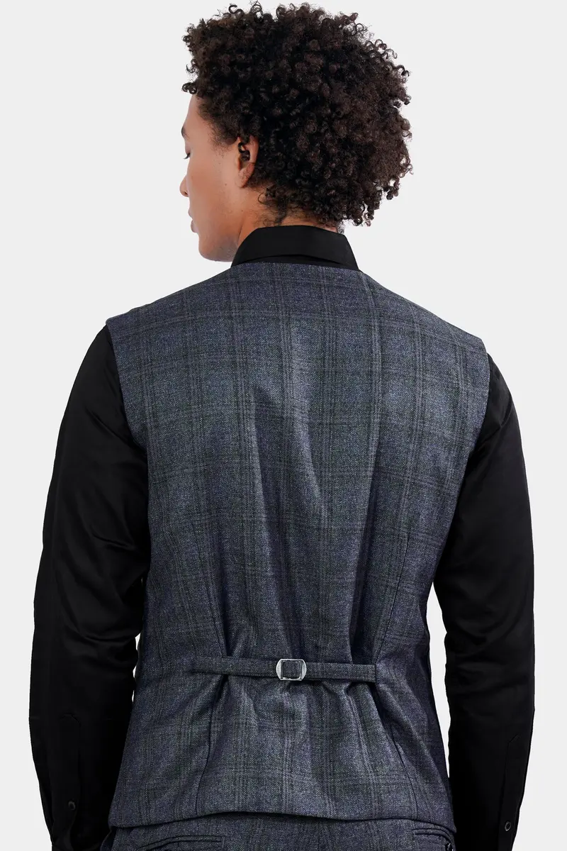 Ebony Clay Blue And Gravel Gray Plaid Waistcoat 4