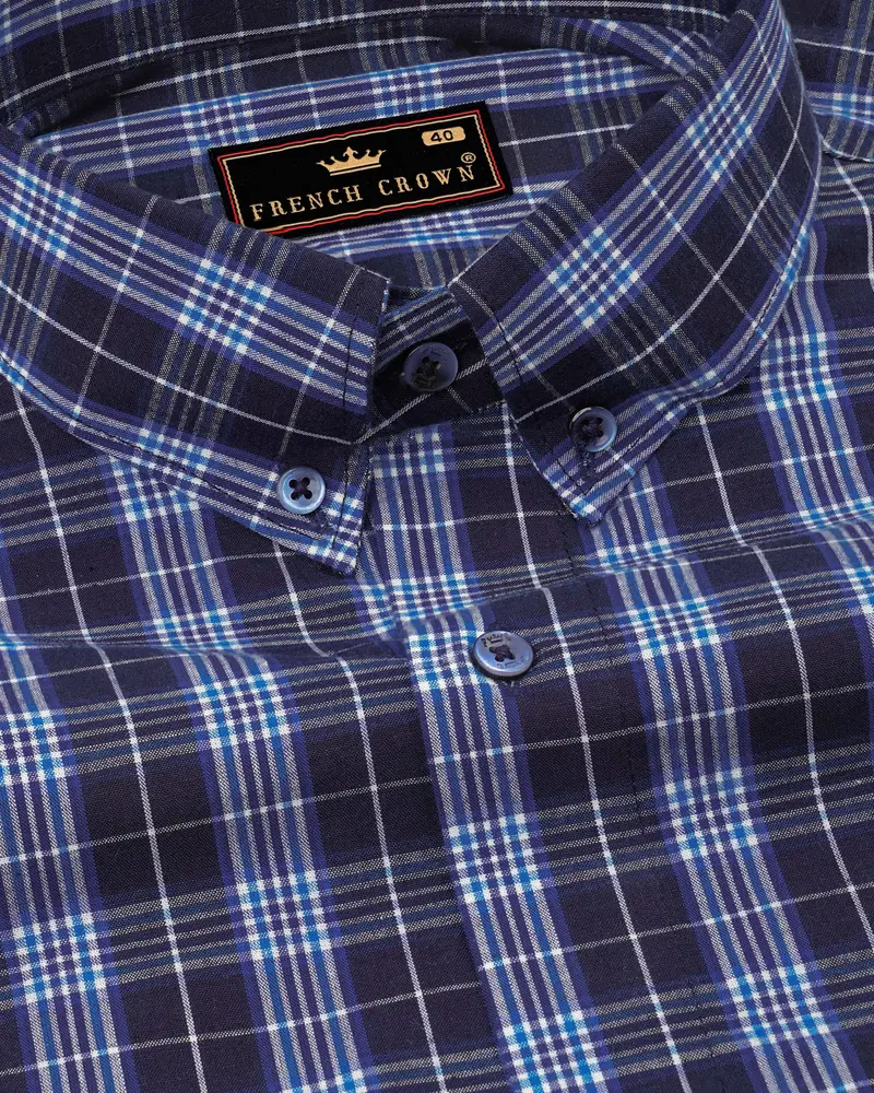 Ebony Clay Blue And Twilight Blue Windowpane Premium Cotton Shirt 1