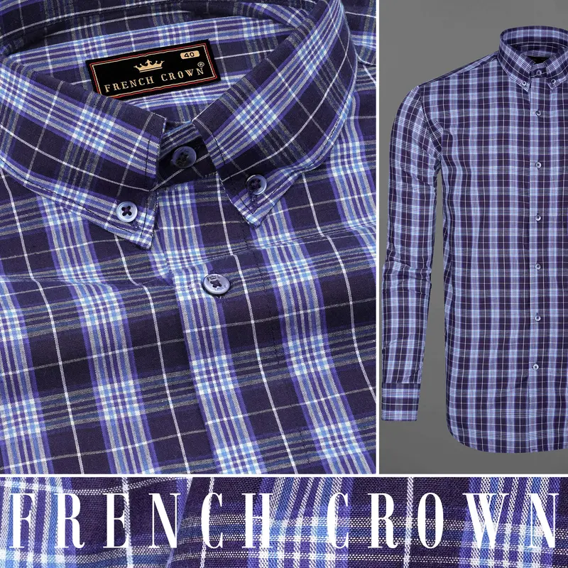 Ebony Clay Blue And Twilight Blue Windowpane Premium Cotton Shirt 10