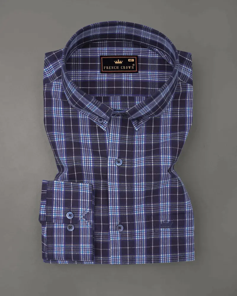 Ebony Clay Blue And Twilight Blue Windowpane Premium Cotton Shirt 3