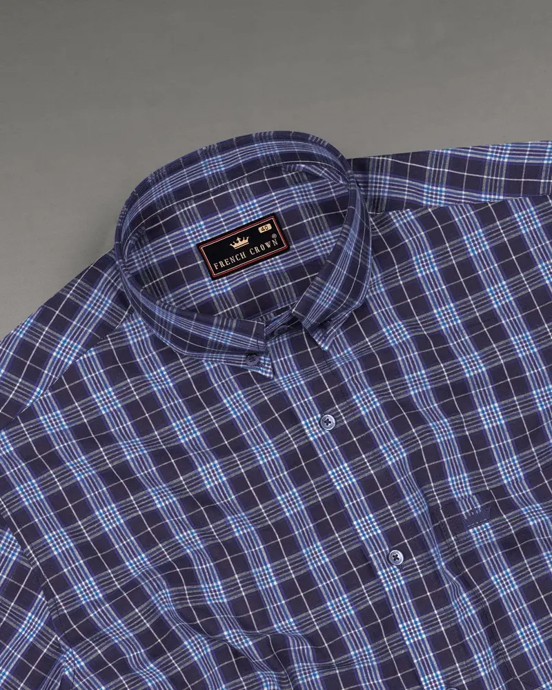 Ebony Clay Blue And Twilight Blue Windowpane Premium Cotton Shirt 4