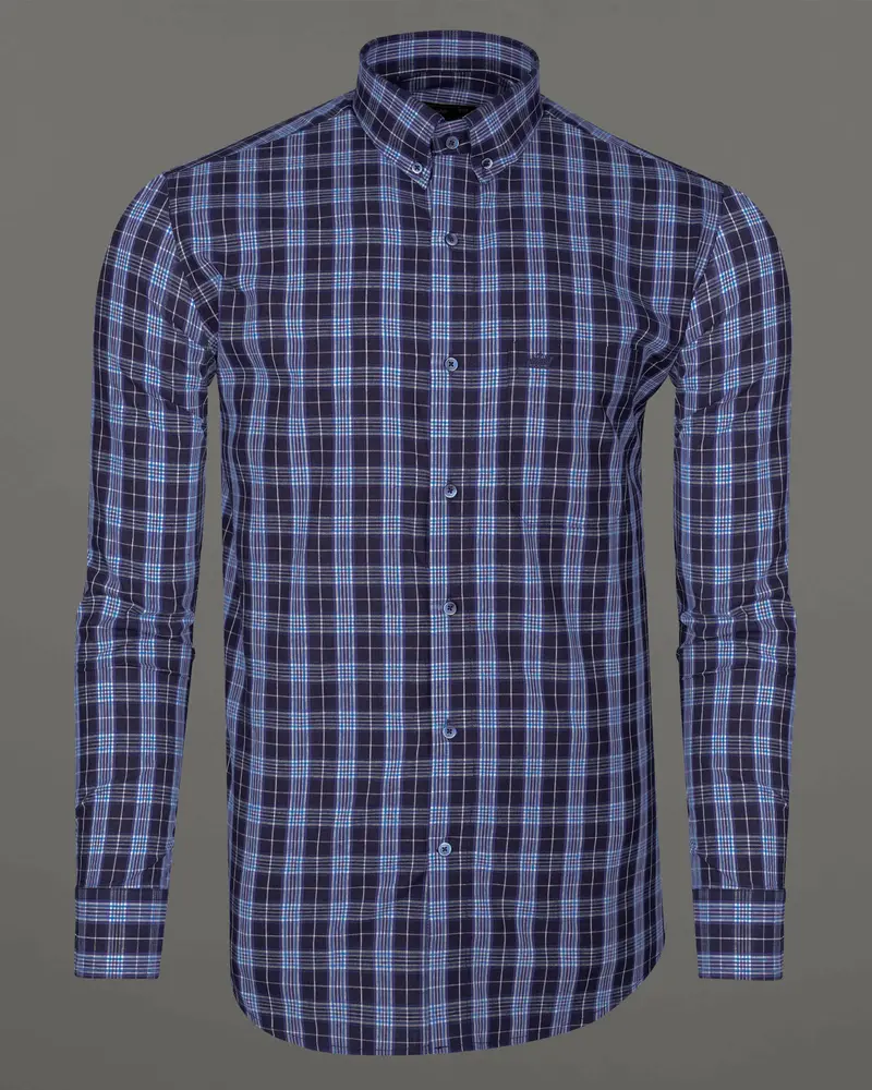 Ebony Clay Blue And Twilight Blue Windowpane Premium Cotton Shirt 5