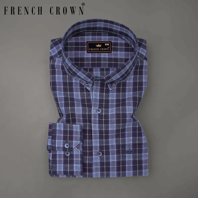 Ebony Clay Blue And Twilight Blue Windowpane Premium Cotton Shirt 7