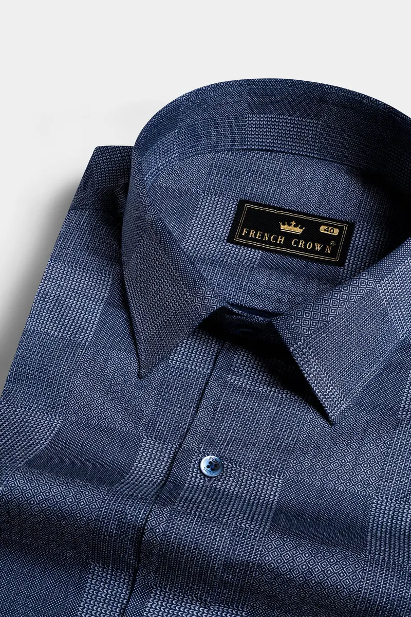 Ebony Clay Blue And Wisteria Gray Tile Printed Subtle Sheen Super Soft Premium Cotton Shirt 1
