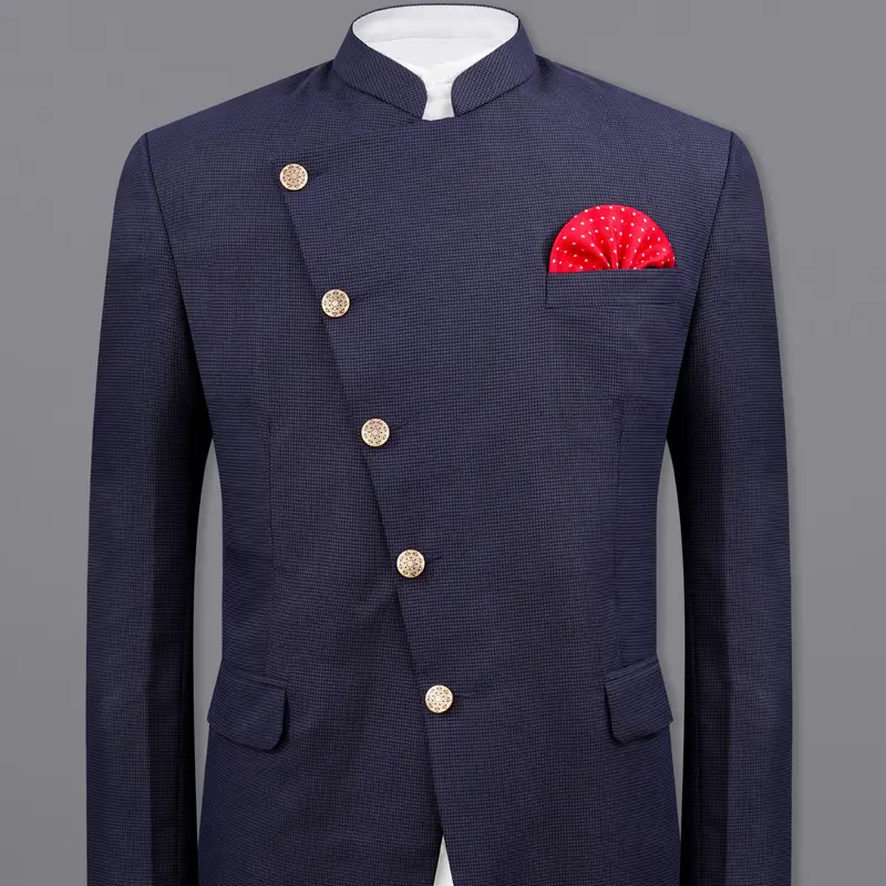 Ebony Clay Blue Cross Placket Bandhgala Blazer 1