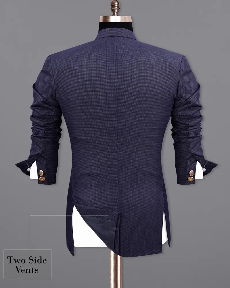 Ebony Clay Blue Cross Placket Bandhgala Suit 10