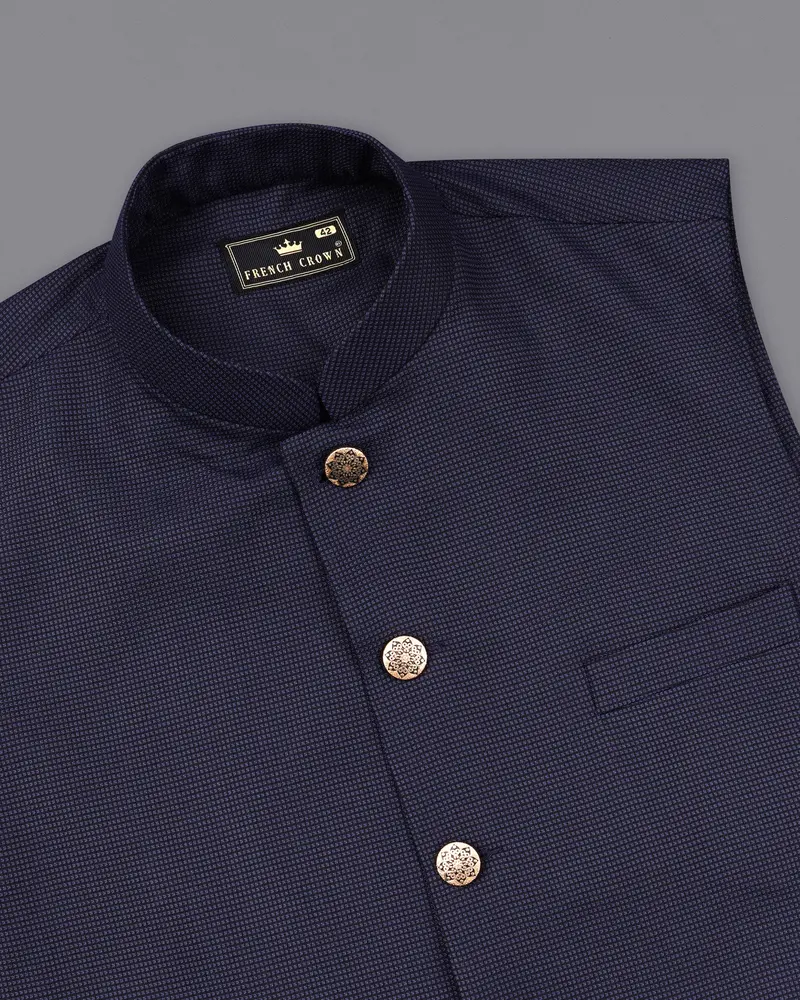 Ebony Clay Blue Cross Placket Bandhgala Suit 17