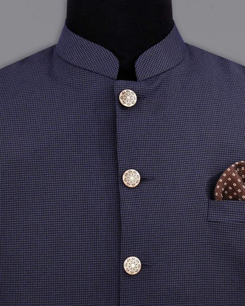 Ebony Clay Blue Cross Placket Bandhgala Suit 18
