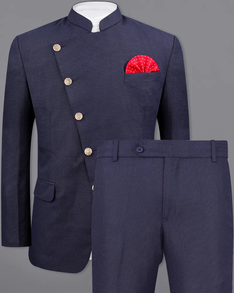 Ebony Clay Blue Cross Placket Bandhgala Suit 2