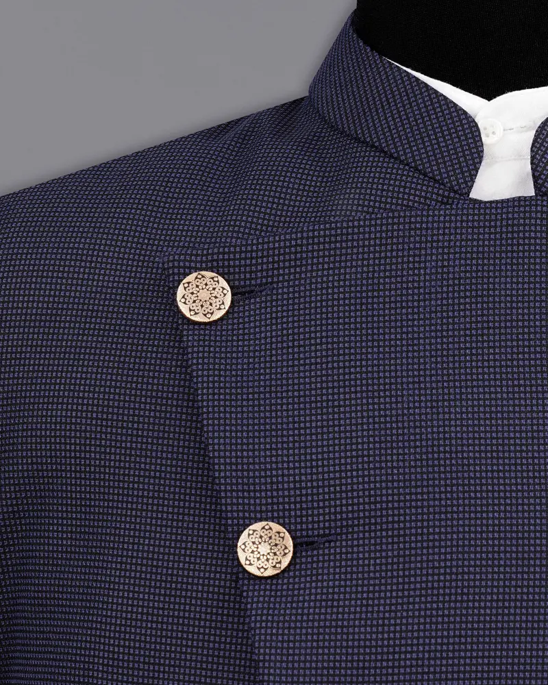Ebony Clay Blue Cross Placket Bandhgala Suit 5