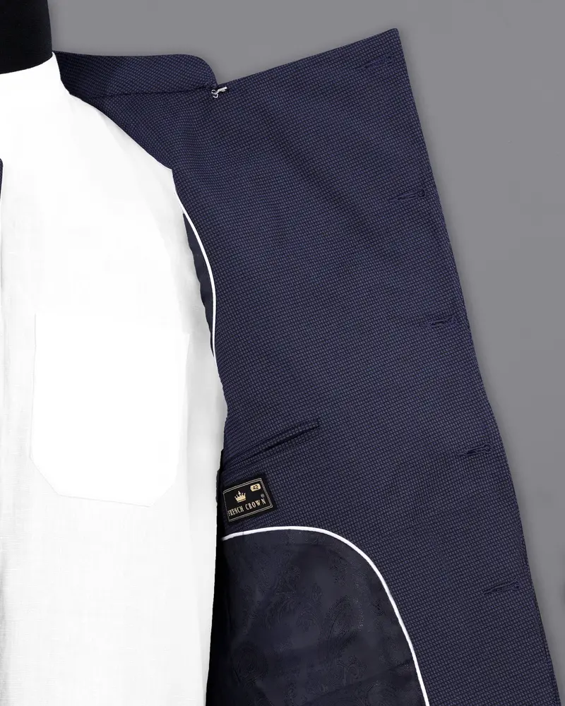 Ebony Clay Blue Cross Placket Bandhgala Suit 8
