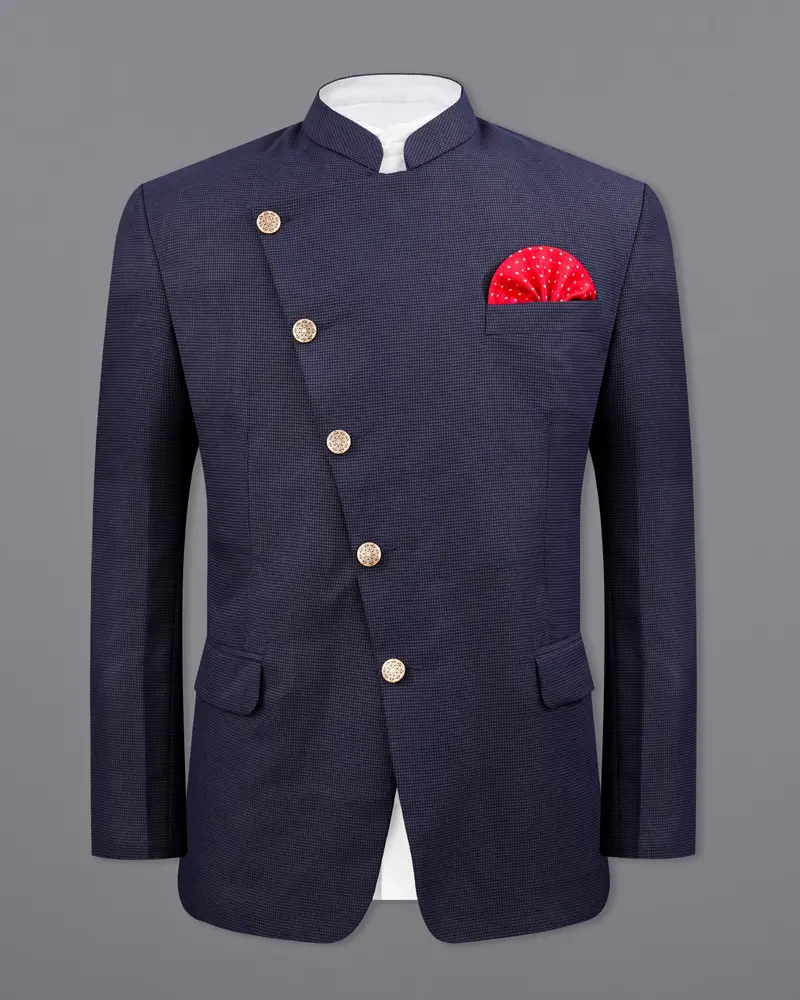 Ebony Clay Blue Cross Placket Bandhgala Suit 9