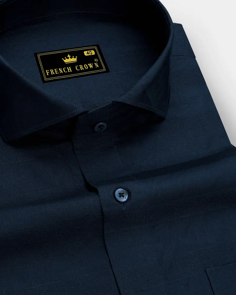 Ebony Clay Blue Dobby Textured Premium Giza Cotton Shirt 1