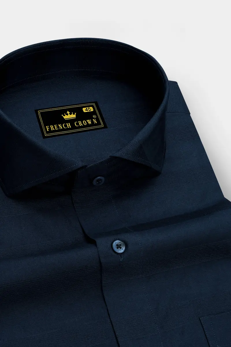 Ebony Clay Blue Dobby Textured Premium Giza Cotton Shirt 2