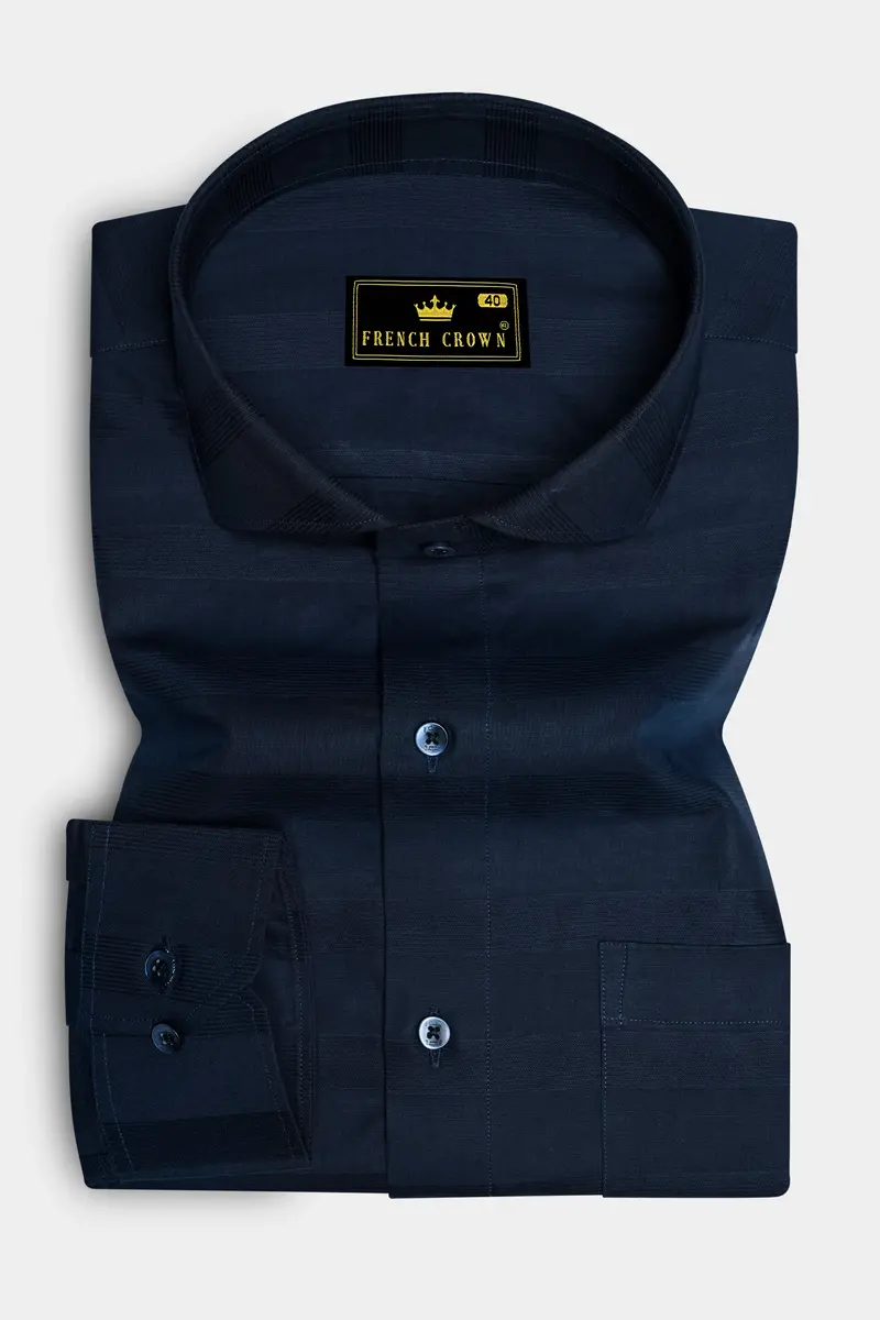 Ebony Clay Blue Dobby Textured Premium Giza Cotton Shirt 4