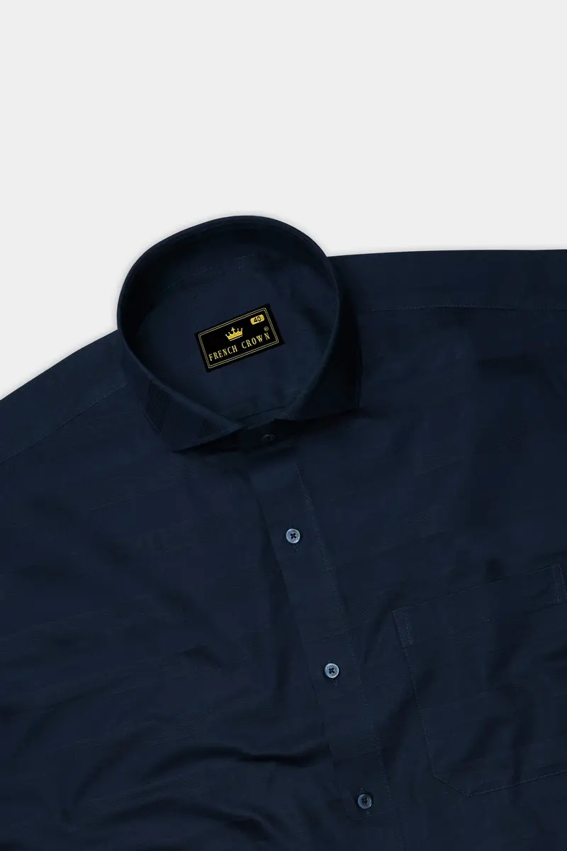 Ebony Clay Blue Dobby Textured Premium Giza Cotton Shirt 5