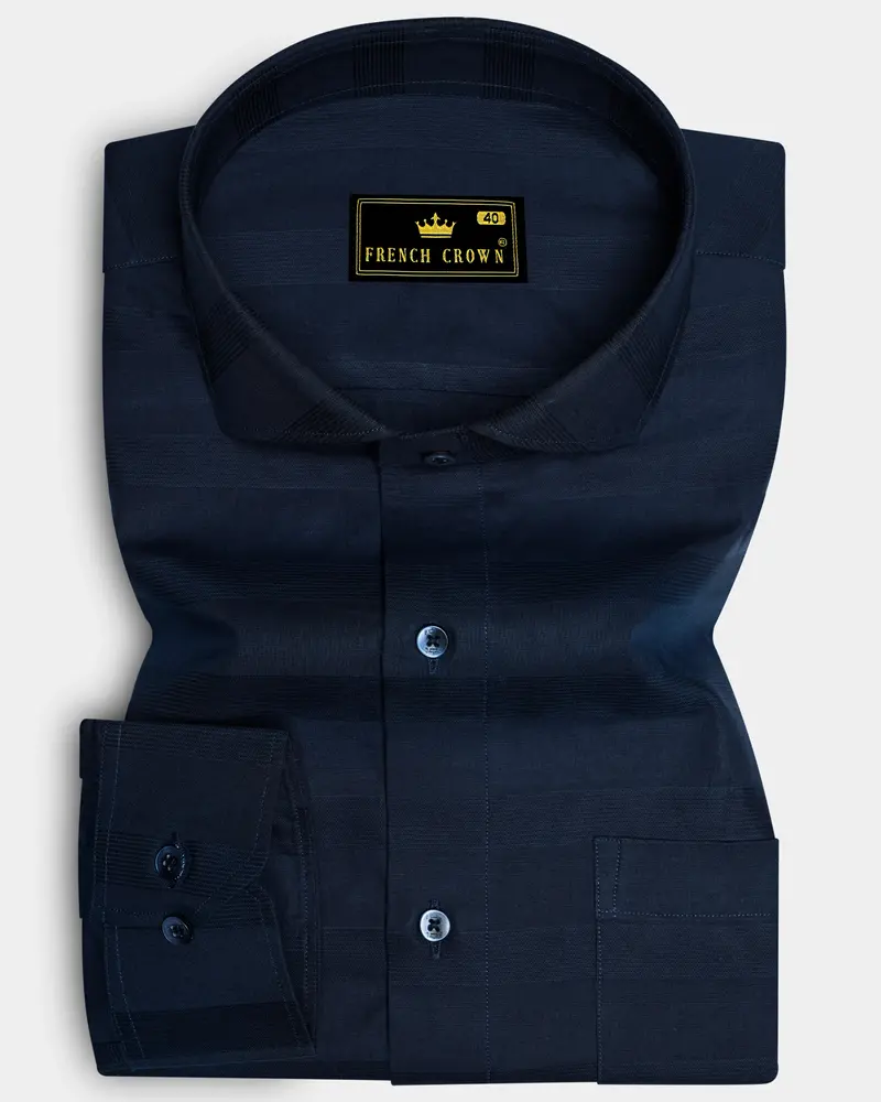 Ebony Clay Blue Dobby Textured Premium Giza Cotton Shirt 6