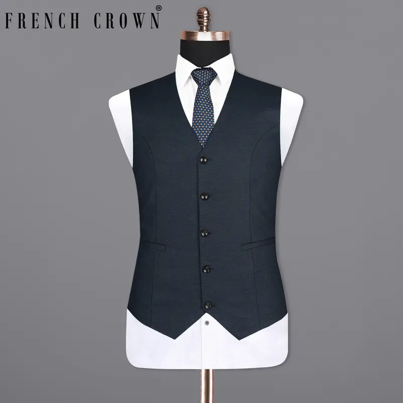 Ebony Clay Blue Houndstooth Wool Rich Waistcoat 1
