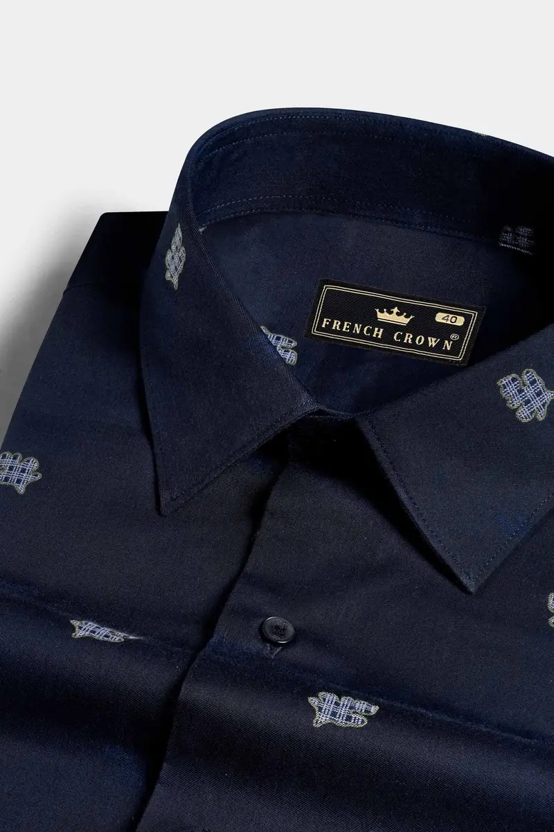 Ebony Clay Blue Jacquard Textured Premium Giza Cotton Shirt 1