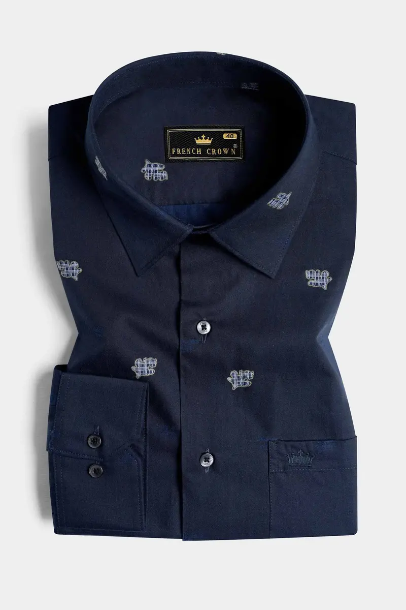 Ebony Clay Blue Jacquard Textured Premium Giza Cotton Shirt 3
