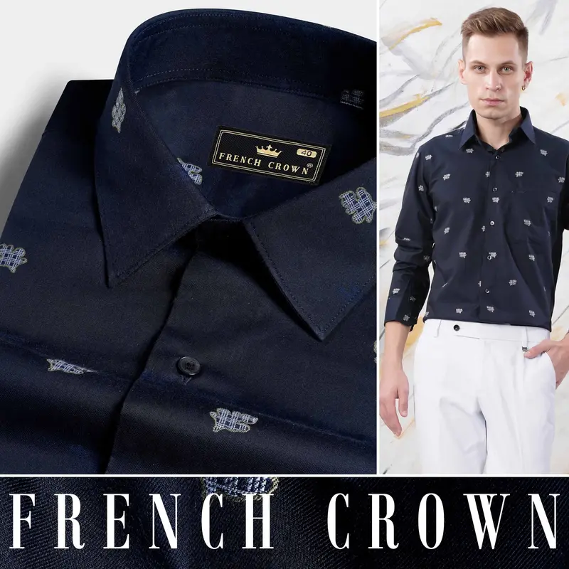 Ebony Clay Blue Jacquard Textured Premium Giza Cotton Shirt 4