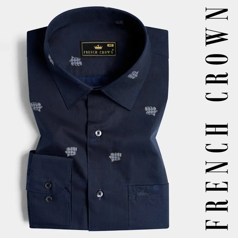 Ebony Clay Blue Jacquard Textured Premium Giza Cotton Shirt 6