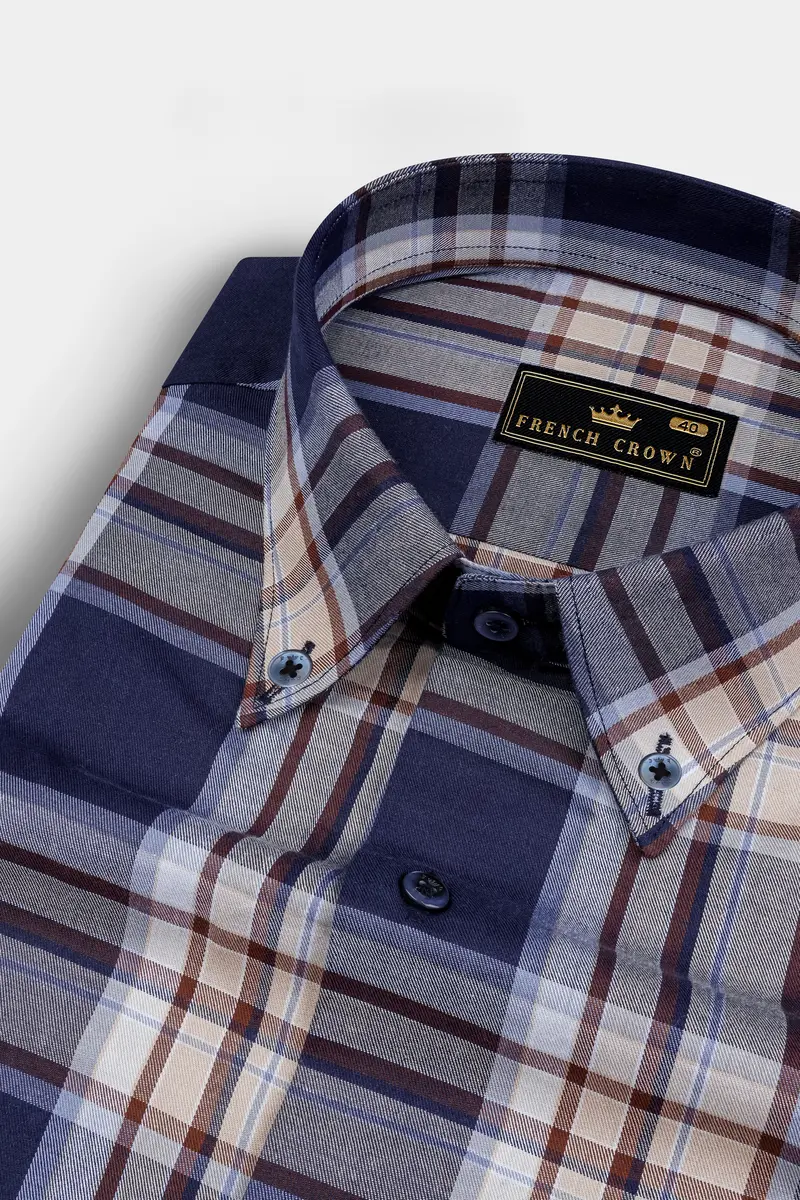 Ebony Clay Blue Plaid Twill Cotton Shirt 1