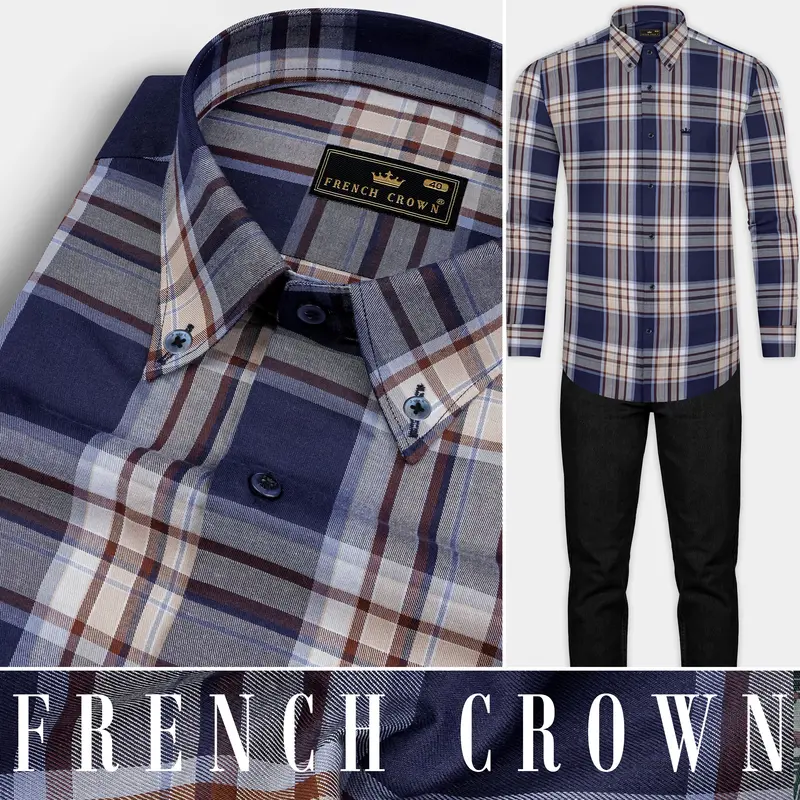 Ebony Clay Blue Plaid Twill Cotton Shirt 10