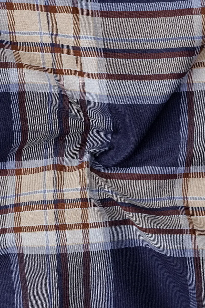 Ebony Clay Blue Plaid Twill Cotton Shirt 2