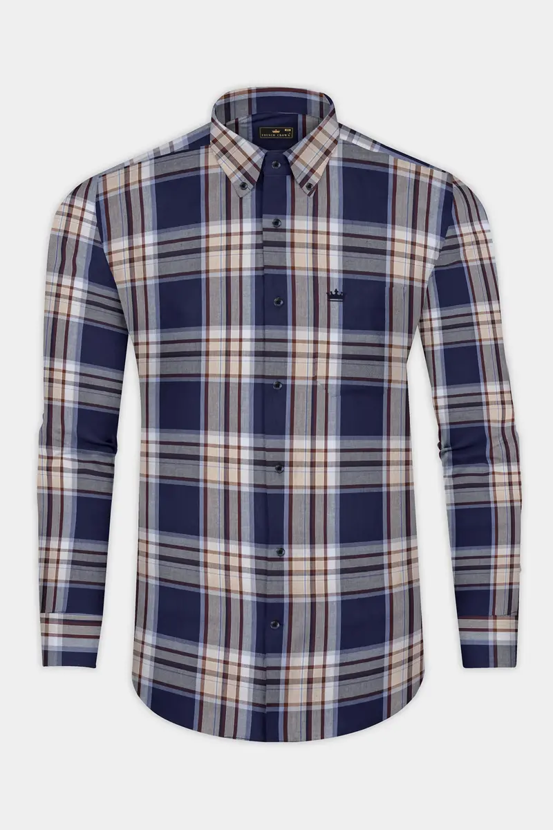 Ebony Clay Blue Plaid Twill Cotton Shirt 5