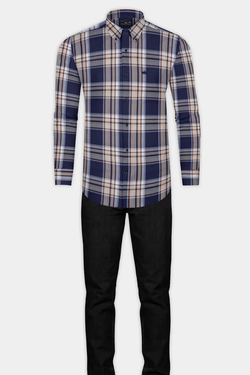 Ebony Clay Blue Plaid Twill Cotton Shirt 6