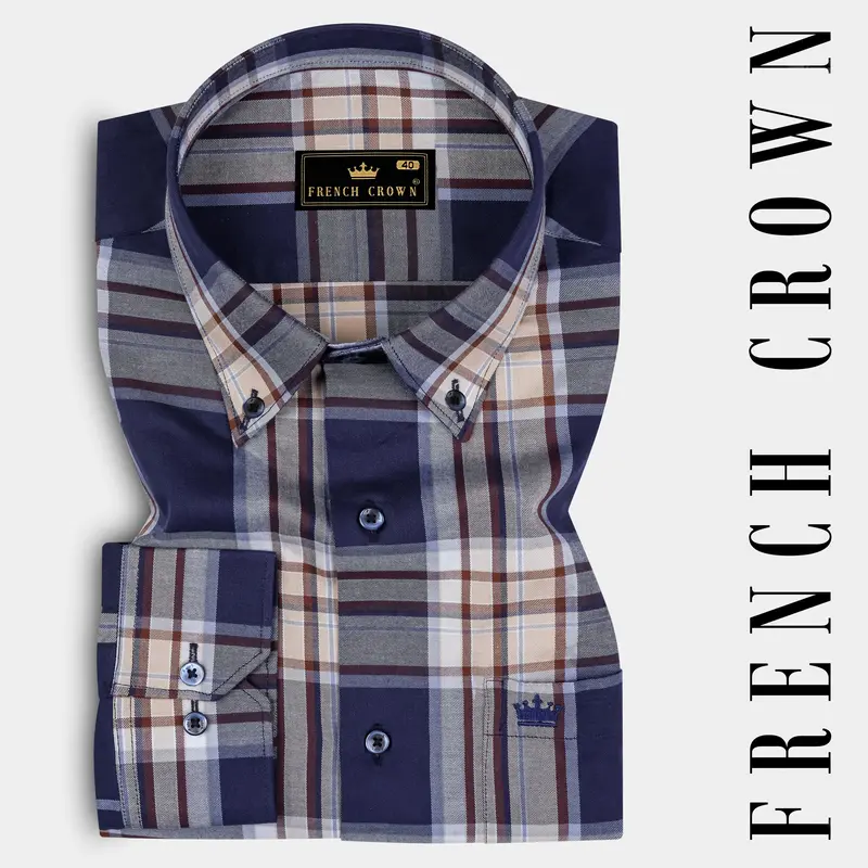 Ebony Clay Blue Plaid Twill Cotton Shirt 7