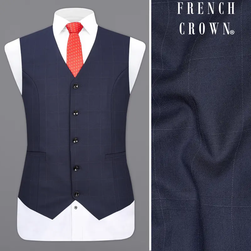 Ebony Clay Blue Plaid Waistcoat 1