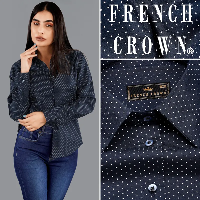 Ebony Clay Blue Polka Dots Premium Cotton Shirt 1