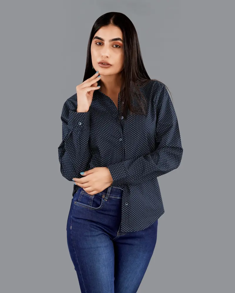 Ebony Clay Blue Polka Dots Premium Cotton Shirt 2