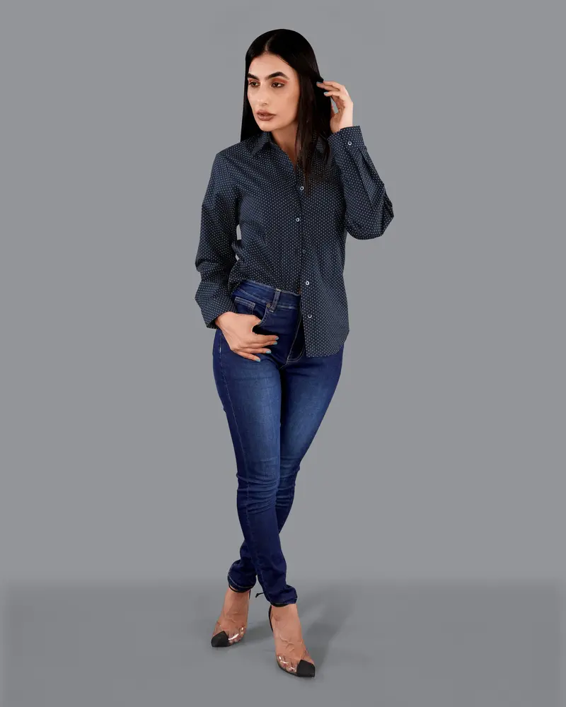 Ebony Clay Blue Polka Dots Premium Cotton Shirt 4