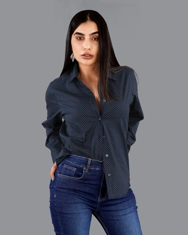 Ebony Clay Blue Polka Dots Premium Cotton Shirt 5