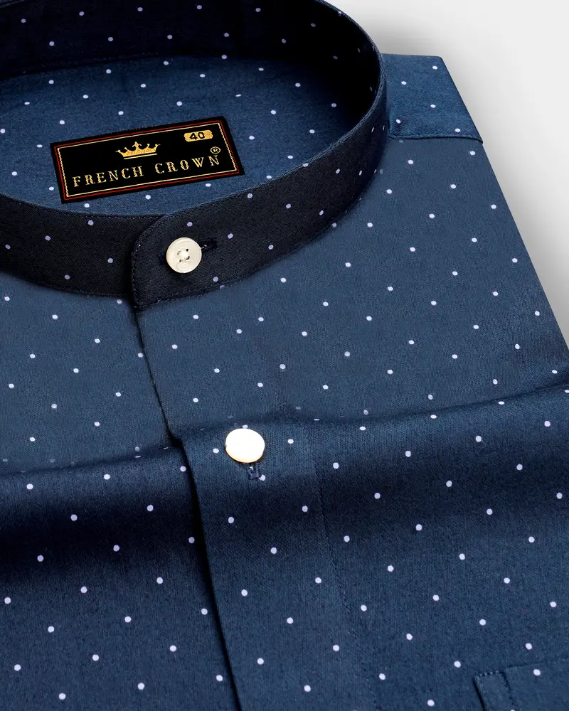 Ebony Clay Blue Polka Dots Printed Super Soft Premium Cotton Shirt 1
