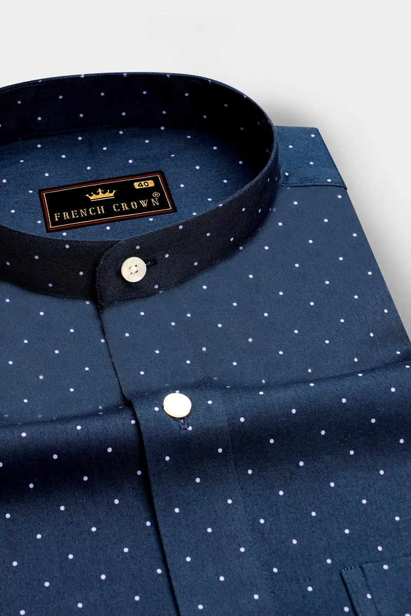Ebony Clay Blue Polka Dots Printed Super Soft Premium Cotton Shirt 2