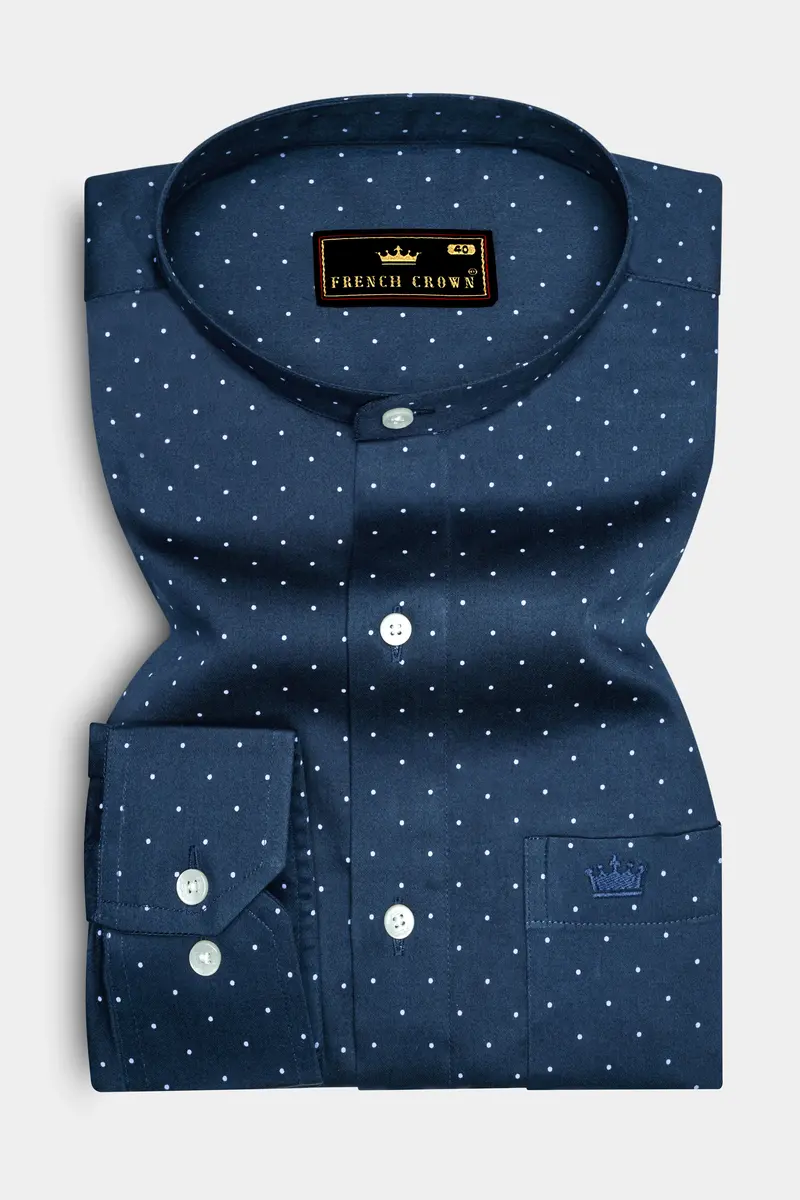Ebony Clay Blue Polka Dots Printed Super Soft Premium Cotton Shirt 4