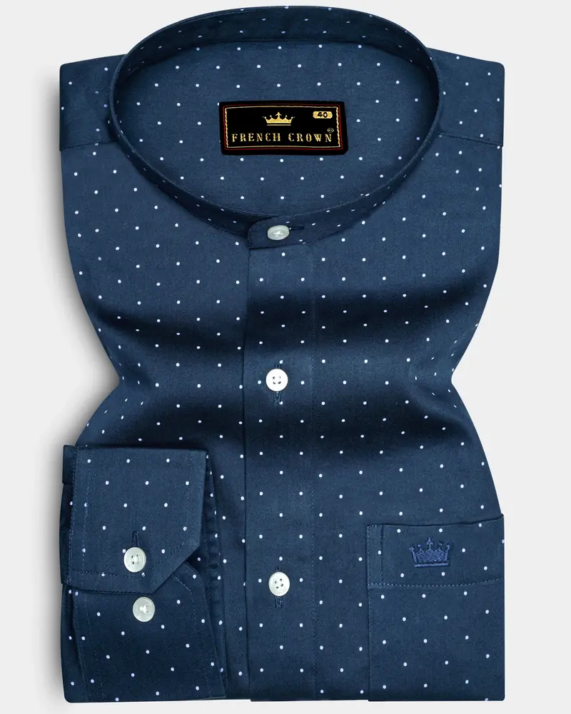 Ebony Clay Blue Polka Dots Printed Super Soft Premium Cotton Shirt 6