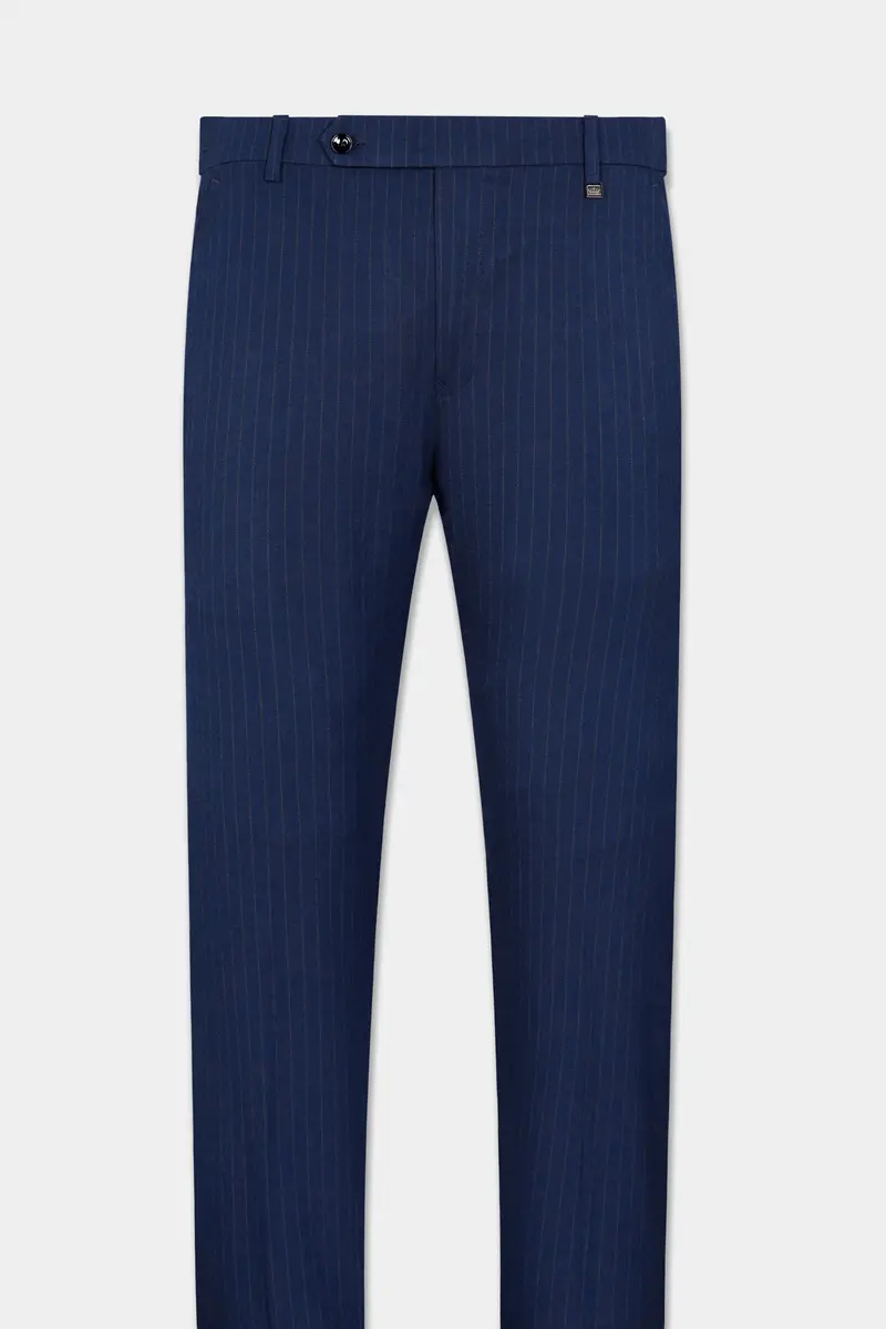 Ebony Clay Blue Striped Wool Rich Bandhgala Suit 15