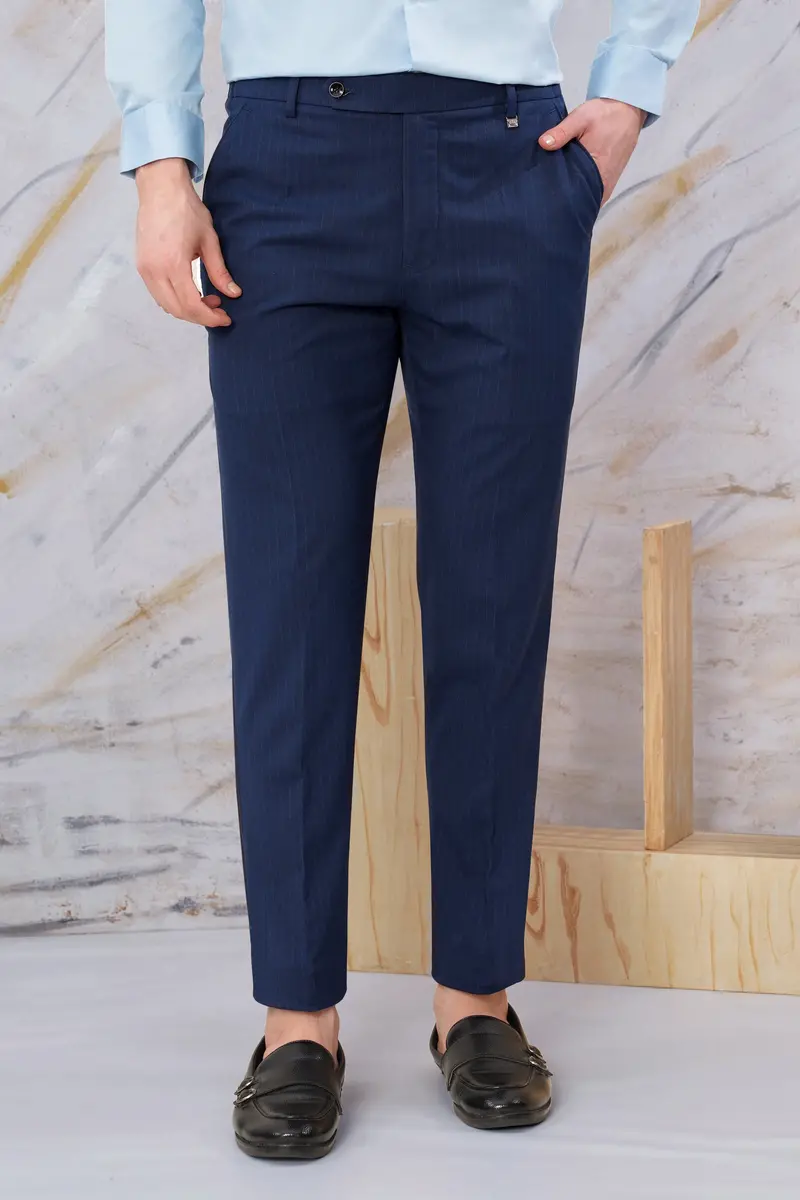 Ebony Clay Blue Striped Wool Rich Bandhgala Suit 6