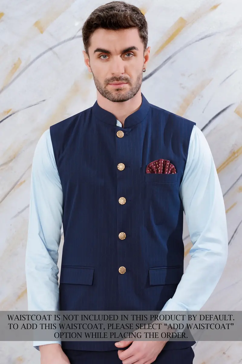 Ebony Clay Blue Striped Wool Rich Bandhgala Suit 9