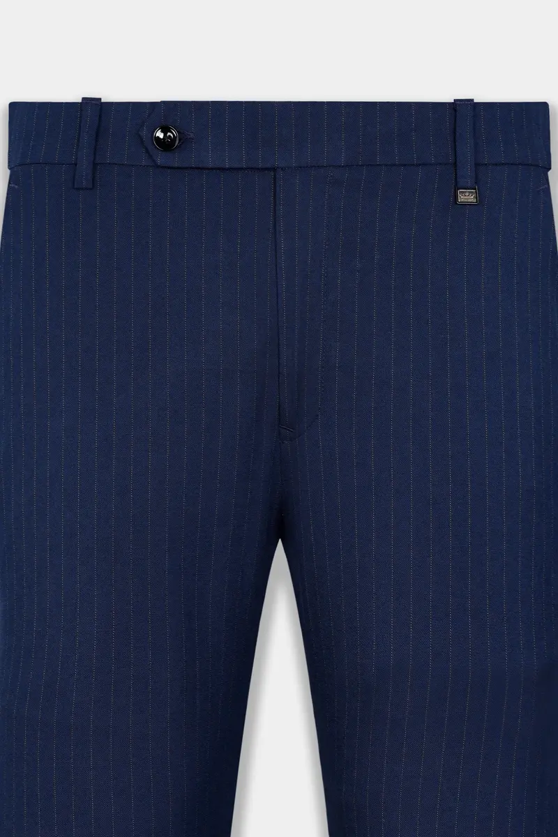Ebony Clay Blue Striped Wool Rich Stretchable Waistband Pant 2