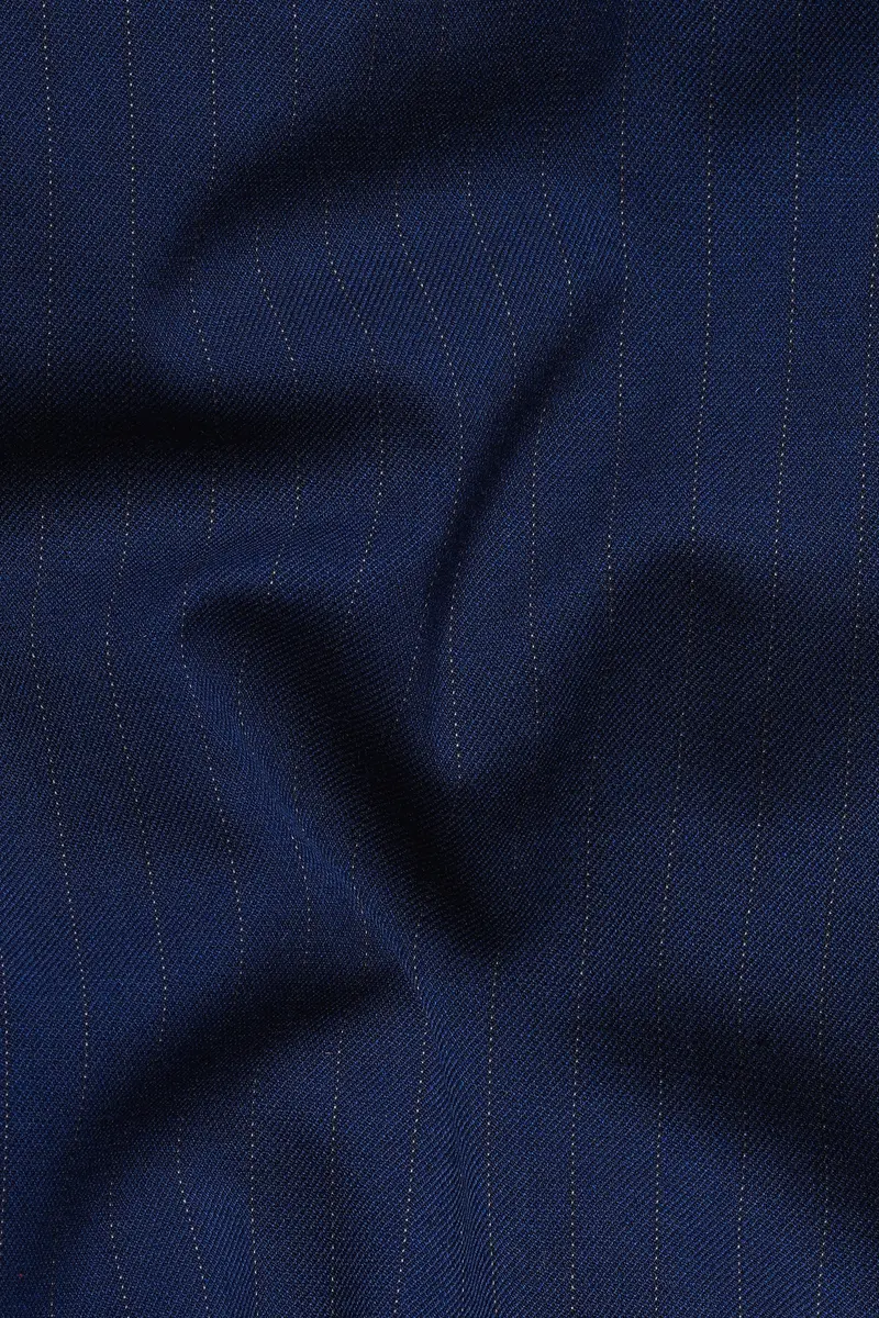 Ebony Clay Blue Striped Wool Rich Stretchable Waistband Pant 3