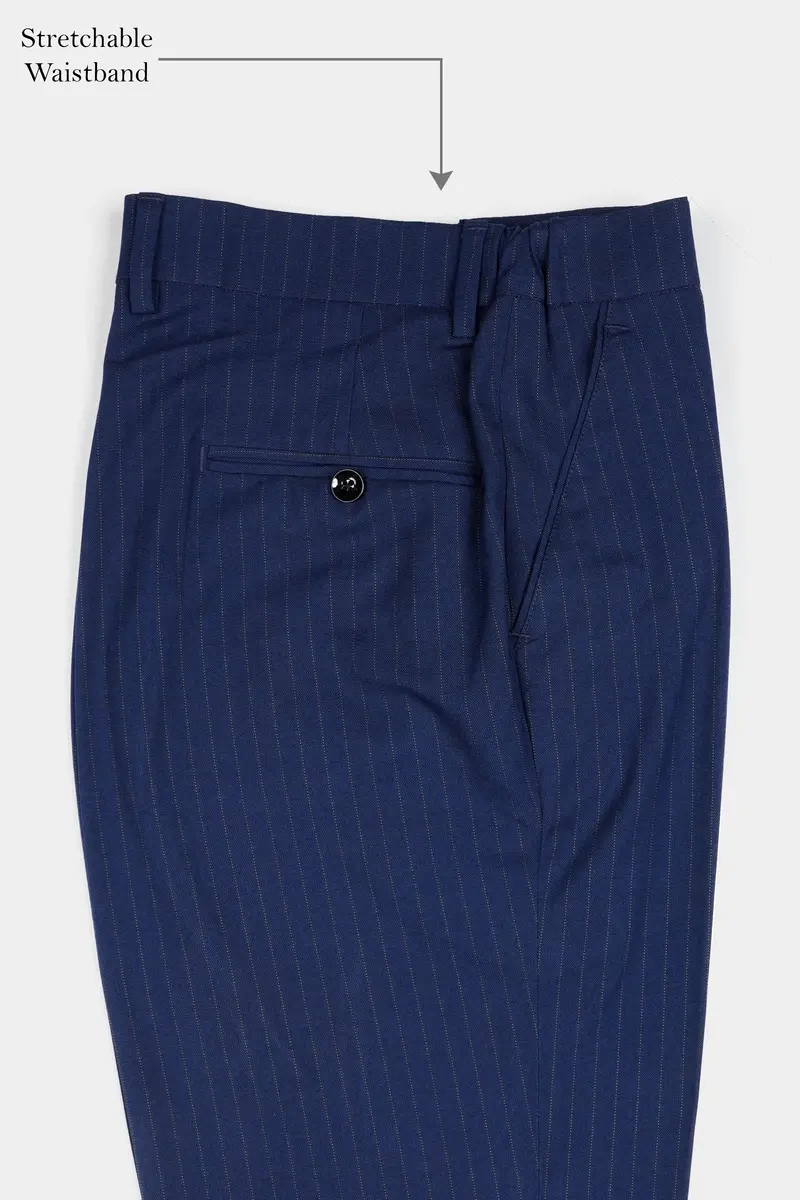 Ebony Clay Blue Striped Wool Rich Stretchable Waistband Pant 6