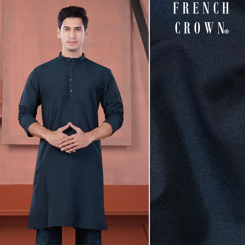 Ebony Clay Blue Subtle Sheen Viscose Kurta 1