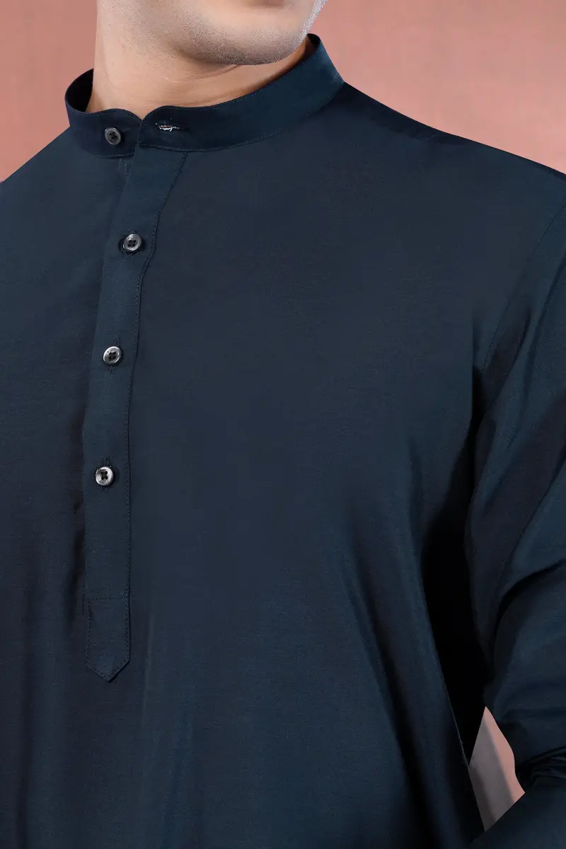 Ebony Clay Blue Subtle Sheen Viscose Kurta 4