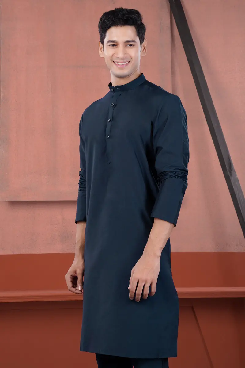Ebony Clay Blue Subtle Sheen Viscose Kurta 5